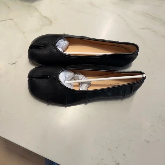 WoodchuckSato Black Leather Split-Toe Tabi Fold Ballerina Ballet Flats - Picture 11 of 12